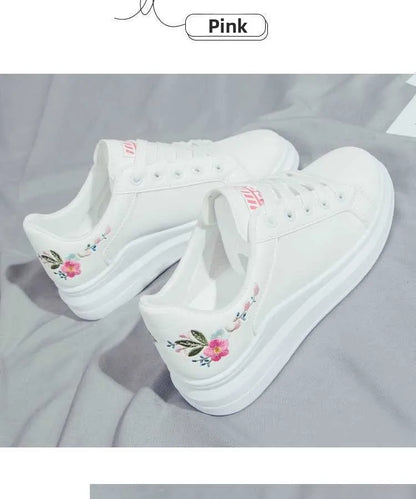 Schuhe 2025 Damen Laufschuhe Frühling Herbst, modisch, weiß, atmungsaktiv, mit bestickten Blumen, Schnürung, lässige Sneaker, Zapatos De Mujer