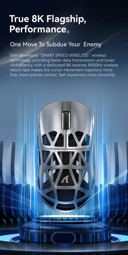 Attack Shark R2 Ασύρματο Gaming Mouse PAW3950 8K από ελαφρύ κράμα μαγνησίου, Bluetooth Tri-Mode για gaming/γραφείο