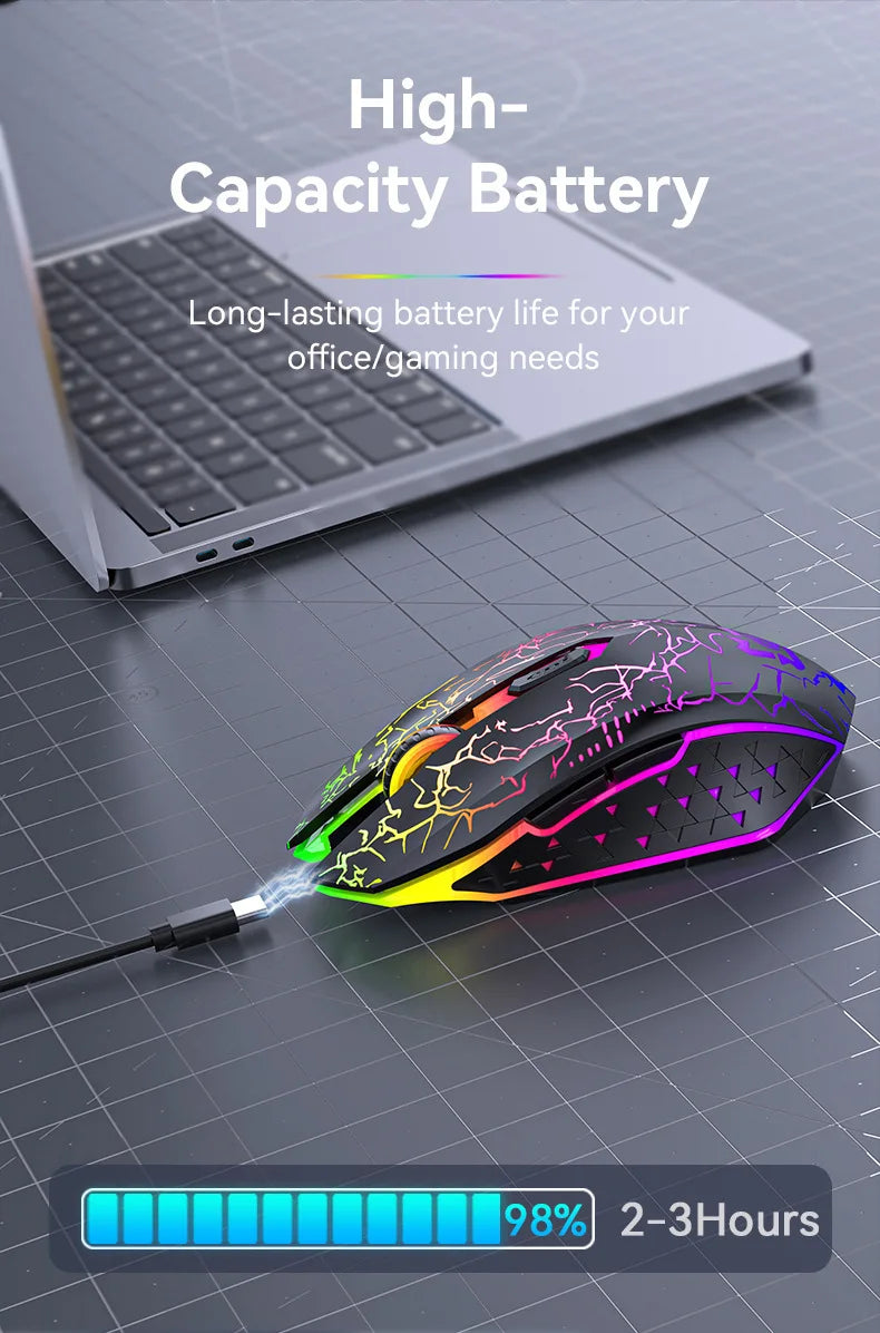 2.4GHz Bluetooth trådløs mus, genopladelig RGB-baggrundsbelysning, 1600 DPI, ergonomisk designet gamingmus til PC, laptop og Macbook