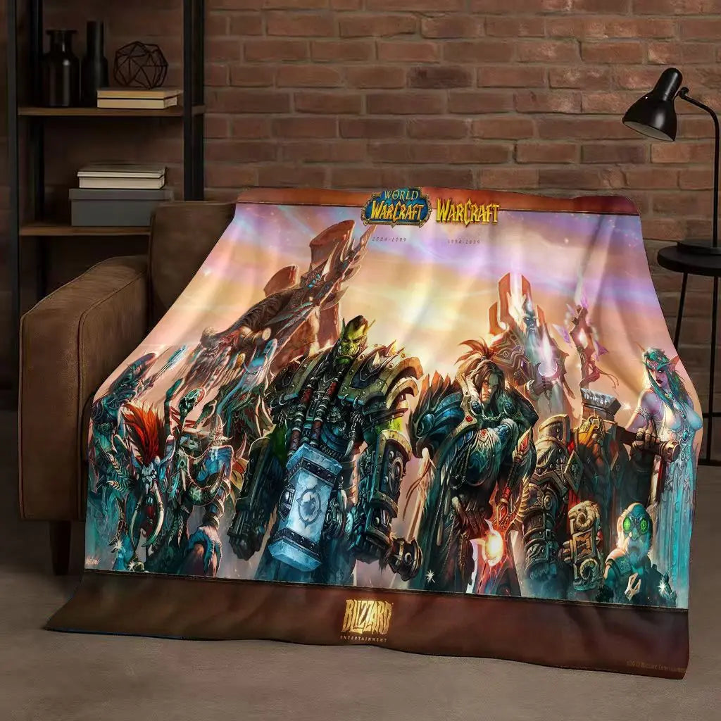3D WOW World of Warcraft Game Demon Hunter Arthas Cartoon Flannel Blanket,Ultra Soft Plush Throw for Home Bedroom Bed Sofa Cover