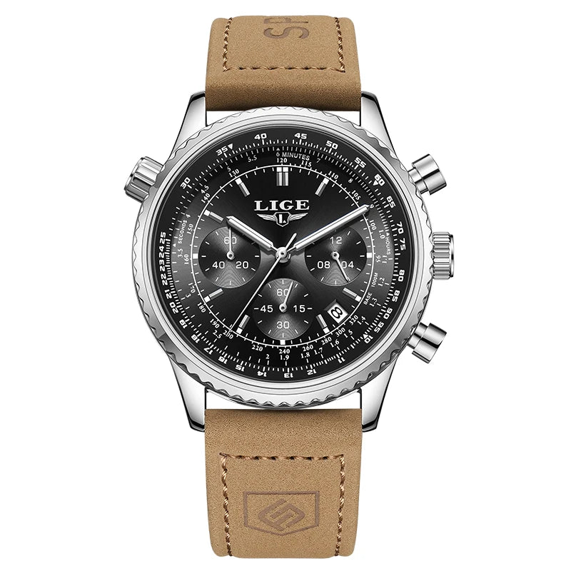 Montre de luxe pour homme LIGE – Chronographe avec date, en acier inoxydable, étanche, luminescente, style sportif et militaire, montre à quartz pour homme