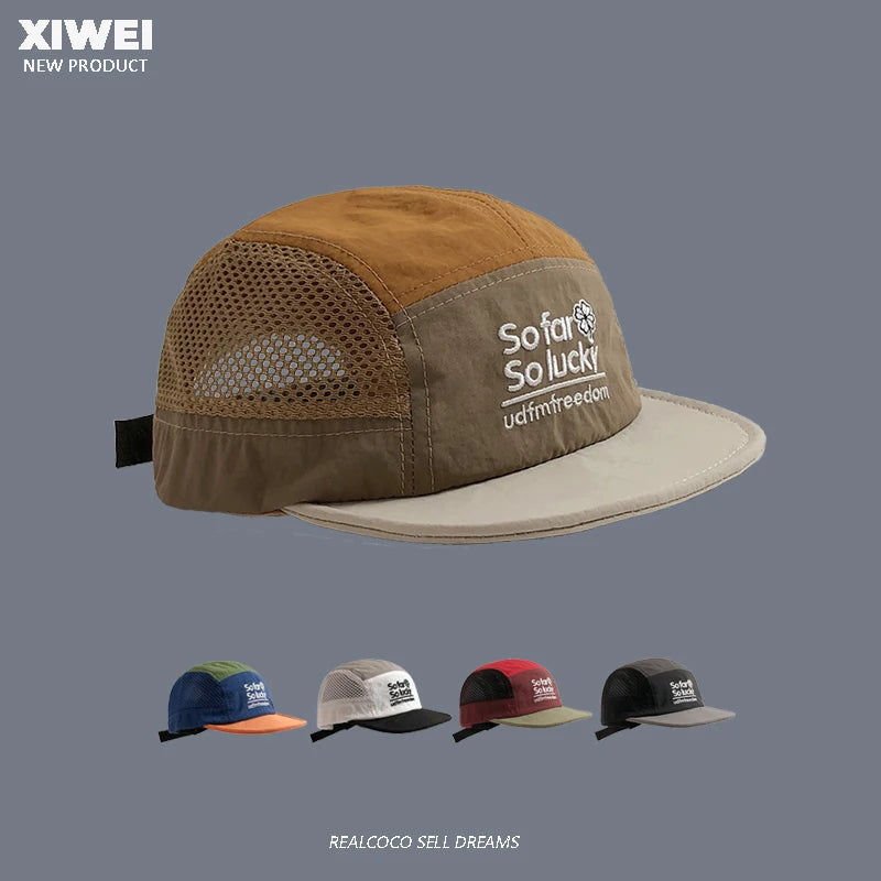 Sommerliche, farblich abgestimmte, bestickte, schnell trocknende Mütze für Damen und Herren – Outdoor-Sport, atmungsaktives Mesh, Sonnenschutz, Baseballkappe mit fünf Segmenten