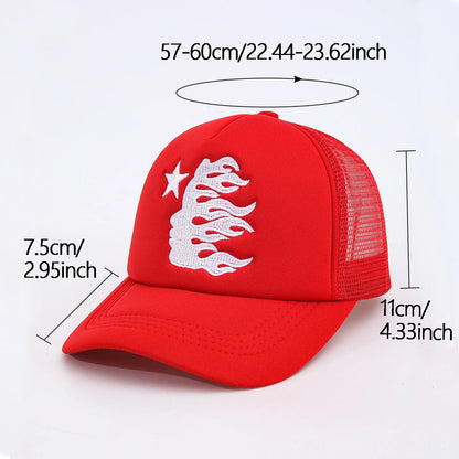 Letnie czapki baseballowe z haftowanym pentagramem z boku, dla mężczyzn i kobiet, czapki outdoorowe z siateczką zapewniającą przewiewność i ochronę przed słońcem, czapki dla kierowców ciężarówek