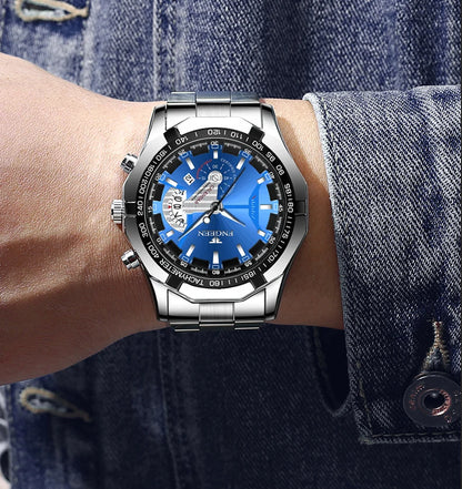 Relógio de pulso para homem, estilo militar, casual ou desportivo, de quartzo, de marca de prestígio, inteiramente em aço, à prova de água