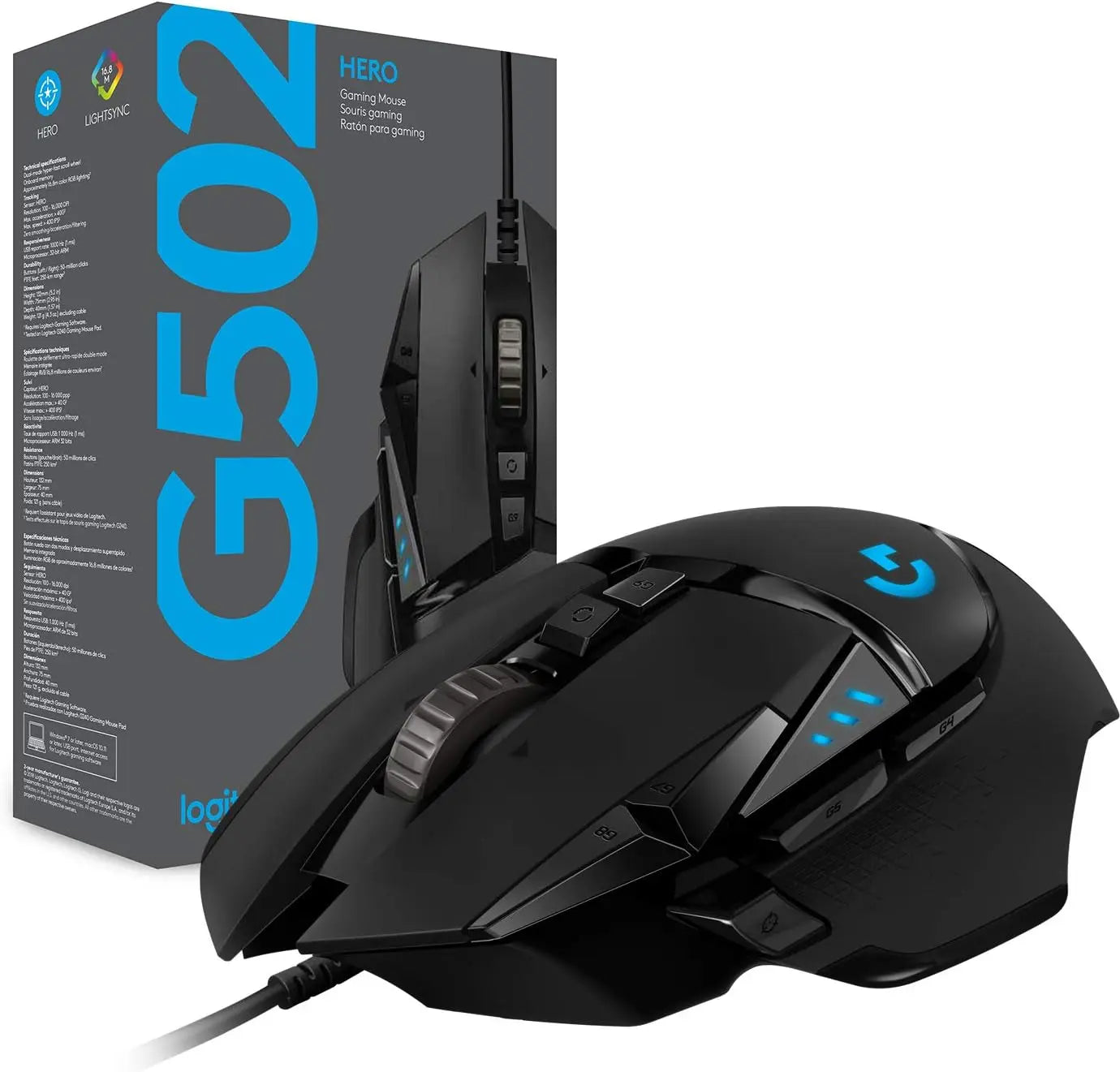 Logitech G502 HERO High Performance kabelgebundene Gaming-Maus, HERO 25K Sensor, 25,600 DPI, RGB, anpassbare Gewichte, 11 Tasten, PC/Mac-Maus
