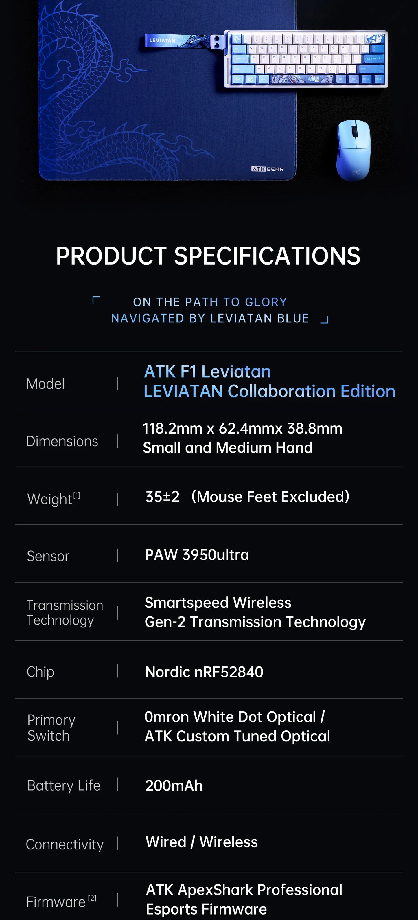 ATK BlazingSky F1 Extreme bezdrátová herní myš PAW3950 Ultra Dual-Mode 8000Hz 35g lehká e-sportovní FPS myš