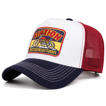 2025 New Truck Hat STATION Motorcycle Men's Street Skateboarding Hat Hip Hop Hat Women's Leisure Sunshade Baseball Hat Mesh Hat