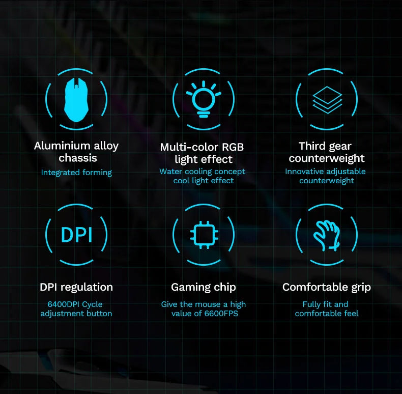 Przewodowa mechaniczna mysz gamingowa RGB 6400 DPI do PC i e-sportu z magnetycznym mocowaniem, DIY i przeciwwagą