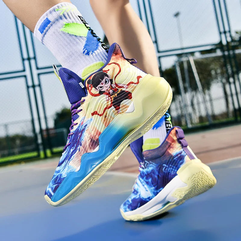 Chaussures de sport unisexes, chaussures d'entraînement de basket-ball respirantes en maille tendance, bottes de compétition légères à rebond pour hommes