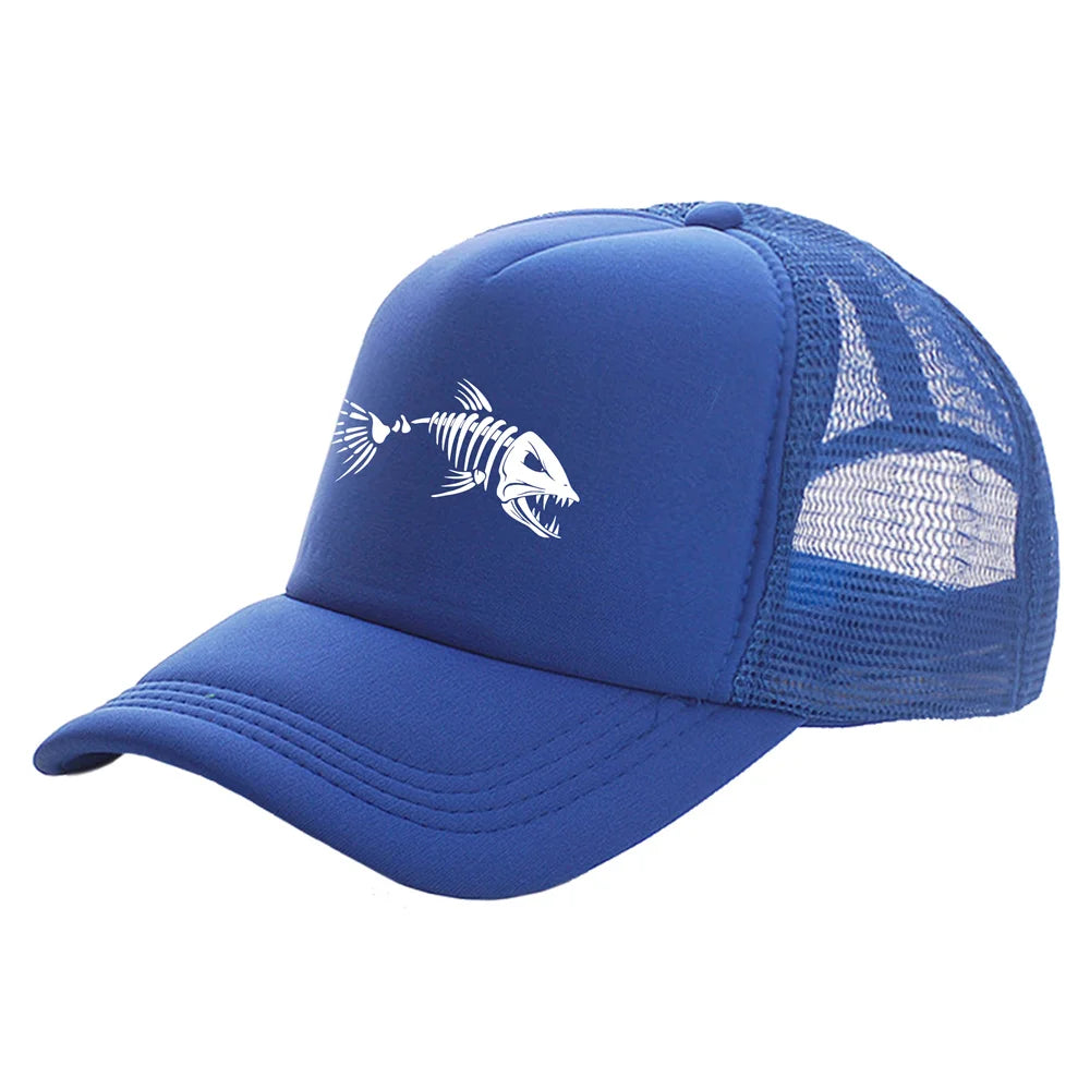 Fishbone Trucker Cap Men Fishing Skeleton Fish Bone Baseball Caps Unisex Mesh Net Hats MZ-496