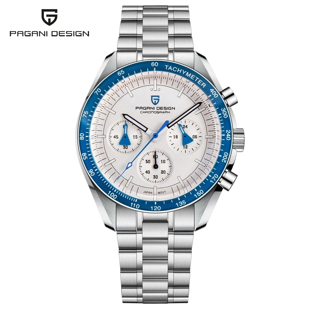 PAGANI DESIGN ‘New Moon’ Men’s Watch – Luxury quartz watch, chronograph, sapphire crystal with anti-reflective coating, ceramic bezel, luminescent hands
