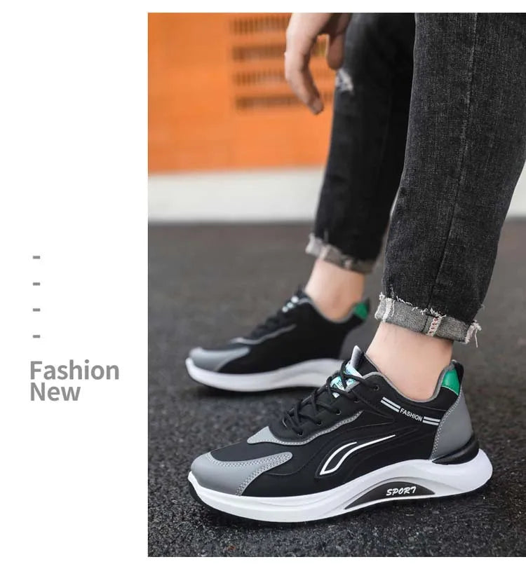 Modne męskie buty sportowe w koreańskim stylu, sznurowane, casualowe, do biegania, wygodne, oddychające, z grubą podeszwą