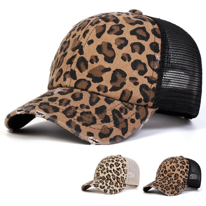 Șepci de baseball unisex cu imprimeu leopard, broderie cu găuri, pentru primăvară și toamnă, pentru activități în aer liber, reglabile, casual, cu protecție solară, șepci sportive