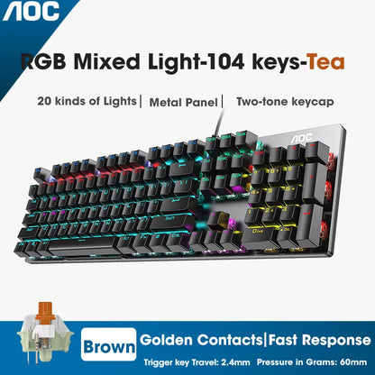 GK410 104 Full Keys Hot Swap Metal Panel Mechanical Keyboard RGB Light Green Black Tea Redaxis non-impact game computer keyboard