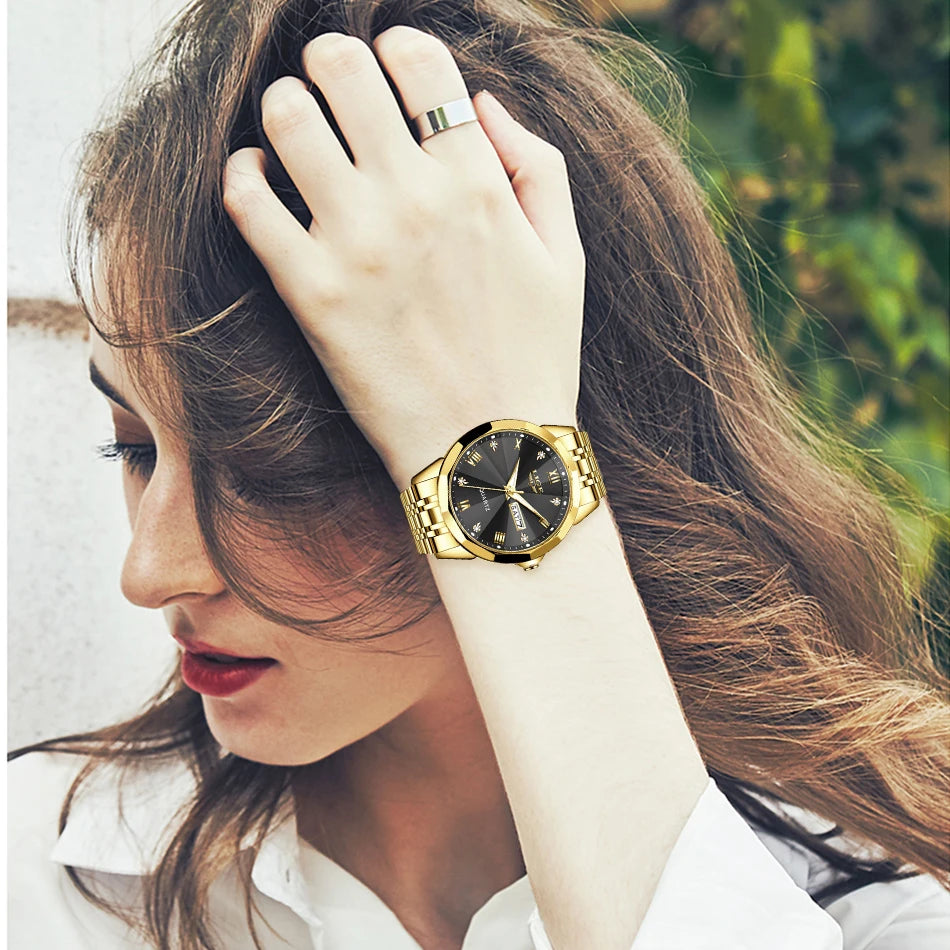 LIGE women’s quartz wristwatch – Elegant and luxurious, displaying the date and day of the week – A simple, water-resistant watch, ideal as a gift for women