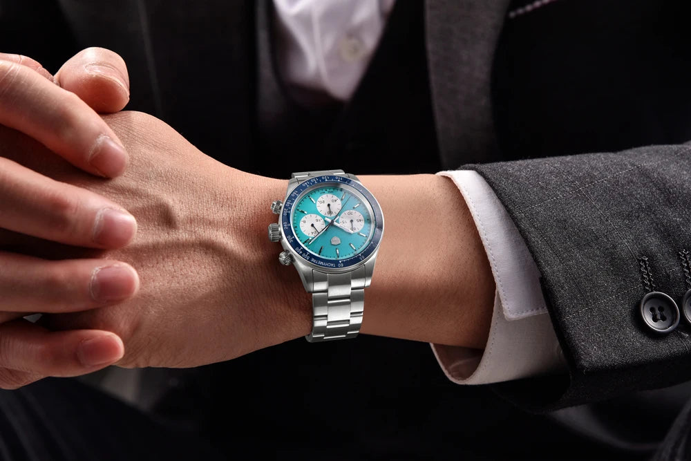 Zegarek męski RollsTimi – luksusowy chronograf kwarcowy, szafirowe szkło z powłoką antyrefleksyjną, wodoodporny, podświetlany – pomysł na prezent dla mężczyzny