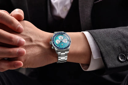 Zegarek męski RollsTimi – luksusowy chronograf kwarcowy, szafirowe szkło z powłoką antyrefleksyjną, wodoodporny, podświetlany – pomysł na prezent dla mężczyzny