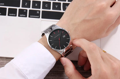 Hannah Martin herreur, rustfrit stålhus, kvartsurværk, urskive på 41 mm, professionelt design, med kalenderfunktion (imitation)