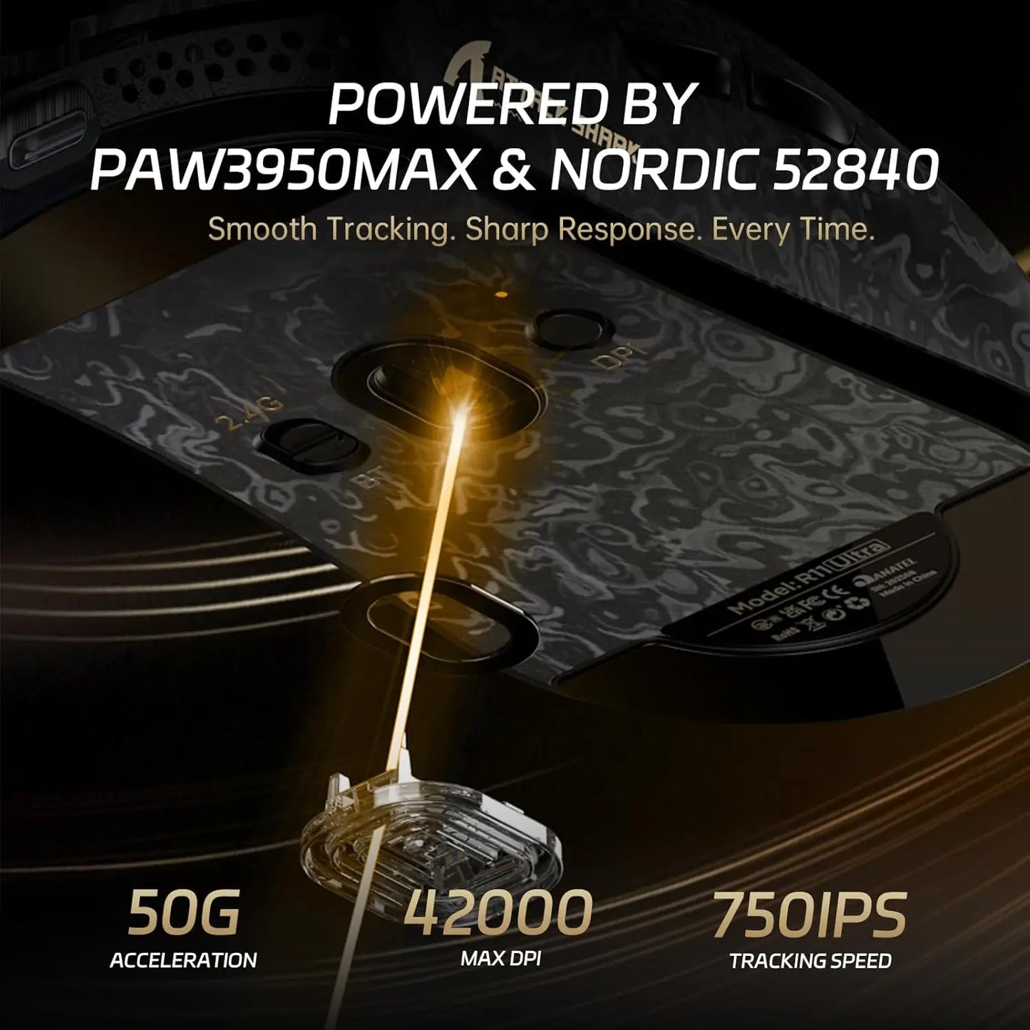 ATTACK SHARK R11 ULTRA 49g Carbon Fiber 8000Hz Ασύρματο Gaming Ποντίκι, 42000 DPI, 20000 FPS, PAW3950MAX, Nordic 52840 Chip