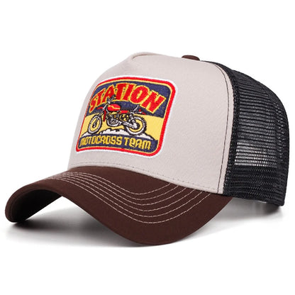 2025 New Truck Hat STATION Motorcycle Men's Street Skateboarding Hat Hip Hop Hat Women's Leisure Sunshade Baseball Hat Mesh Hat