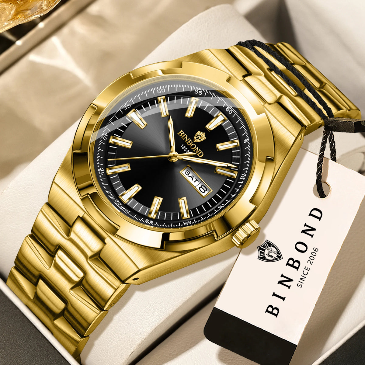 BINBOND stainless steel quartz watches for men – Luxury, water-resistant and luminescent watch – Original men’s model
