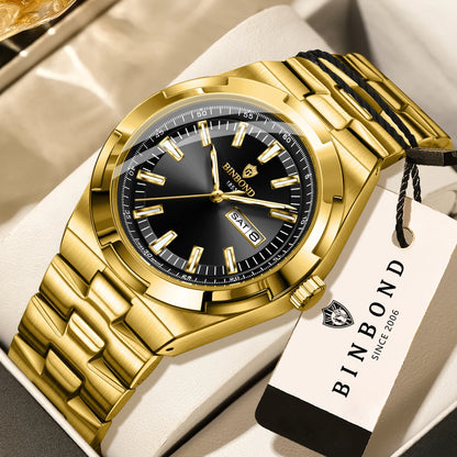 BINBOND stainless steel quartz watches for men – Luxury, water-resistant and luminescent watch – Original men’s model