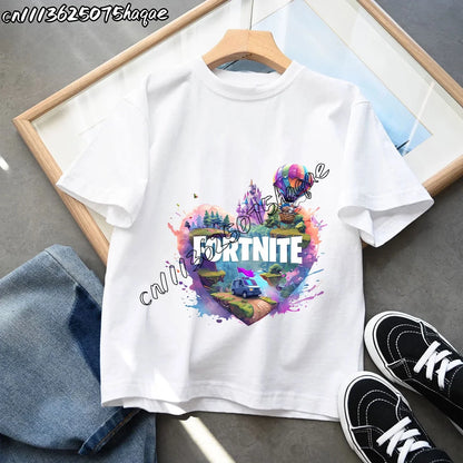 Neue Fortnite-Sommer-T-Shirts für Kinder, Cartoon-Figur-Grafik-T-Shirt, lässige Sport-Kurzarmtops für Jungen