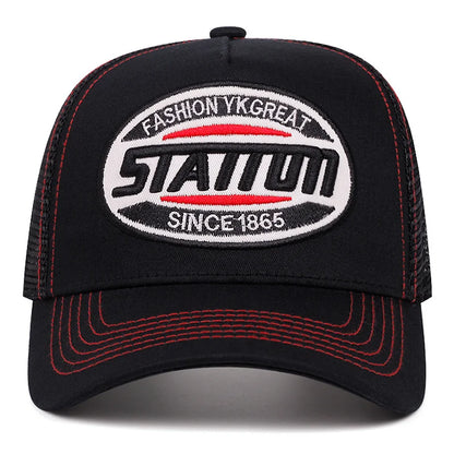 Naujo stiliaus unisex beisbolo kepuraitė Classic STATION su raidžių raštu ir tinkleliu vyrams ir moterims, pralaidi orui, gatvės stiliaus vasarinė sunkvežimio vairuotojo kepuraitė