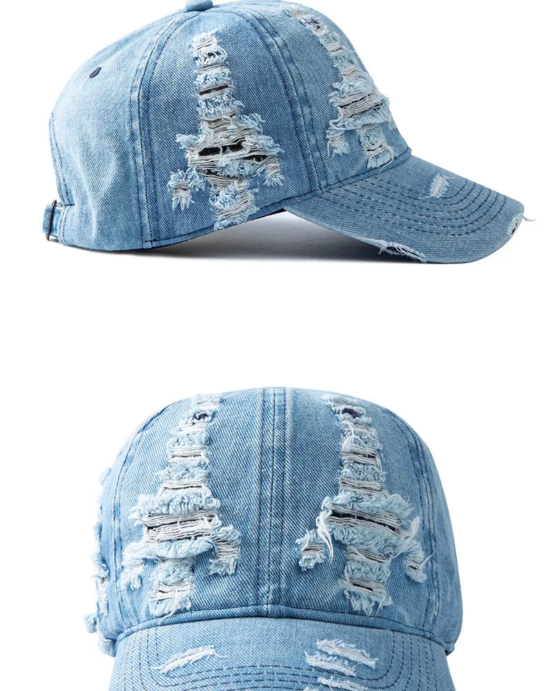 Gorra de béisbol de denim lavado para mujer y hombre, con visera, transpirable, para primavera y verano, gorra vintage con cierre a presión para mujer