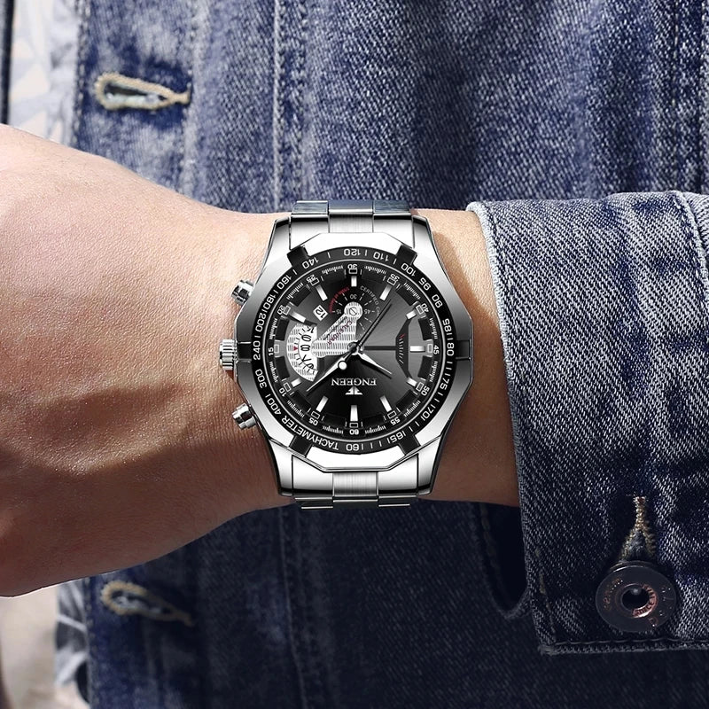 Relógio de pulso para homem, estilo militar, casual ou desportivo, de quartzo, de marca de prestígio, inteiramente em aço, à prova de água
