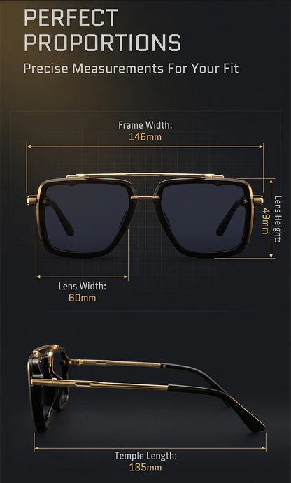 Steampunk négyzetes, dupla hídos napszemüveg férfiaknak, nagy luxusmárka, designer, retro punk, vezetéshez alkalmas napszemüveg, fémkeretes szemüveg