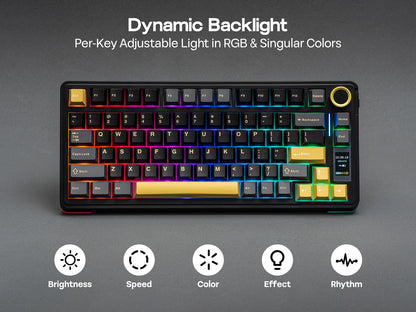 Teclado mecánico EPOMAKER X AULA EA75 MAX 75% ANSI US con hot-swap, montaje gasket, conexión por cable/BT/inalámbrica 2.4GHz, pantalla y perilla