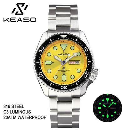 KEASO Top Men Dive Watch C3 Super Luminous 316L Solid Steel 20Bar Waterproof Sapphire Mirror MIYOTA 2035 Quartz Movement Watch