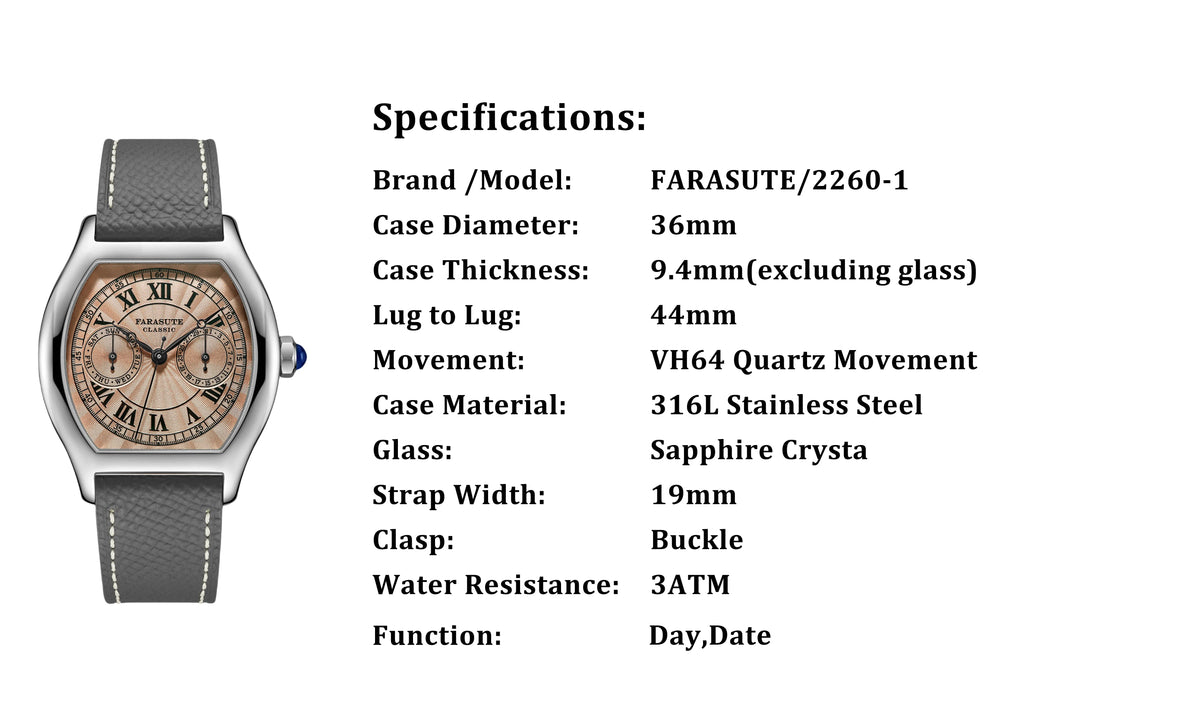 FARASUTE 36 mm-es luxus retro férfi kvarcóra VH64 szerkezetű, rozsdamentes acélból készült sportos divatóra zafírüveggel, vízálló Relogio