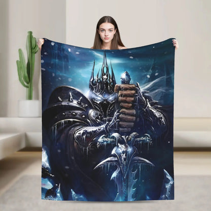 WOW World of Warcraft Arthas Retro Game Flannel Blanket  Super Warm Throw Blanket for Bedroom Camping Bedspread Sofa Bed Cover