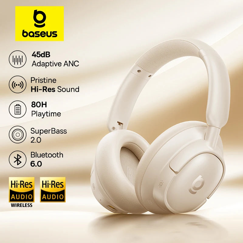 Baseus Bass EH10 NC Wireless Headphones Bluetooth 6.0 Noise Canceling 45dB Over Ear Headset Spatial Audio Earphone 80H Time