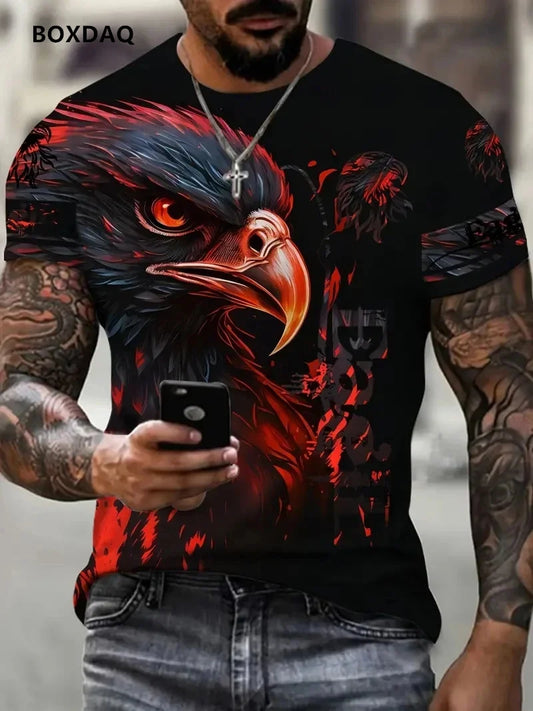 Fashion Eagle Herren-T-Shirts, locker, Rundhalsausschnitt, lässige Oberteile, Kurzarm, 3D-Tierprint, Street-T-Shirt, 6XL Übergröße, atmungsaktives Tee