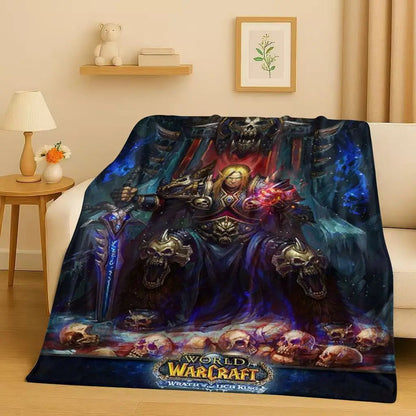 3D WOW World of Warcraft Game Demon Hunter Arthas Cartoon Flannel Blanket,Ultra Soft Plush Throw for Home Bedroom Bed Sofa Cover