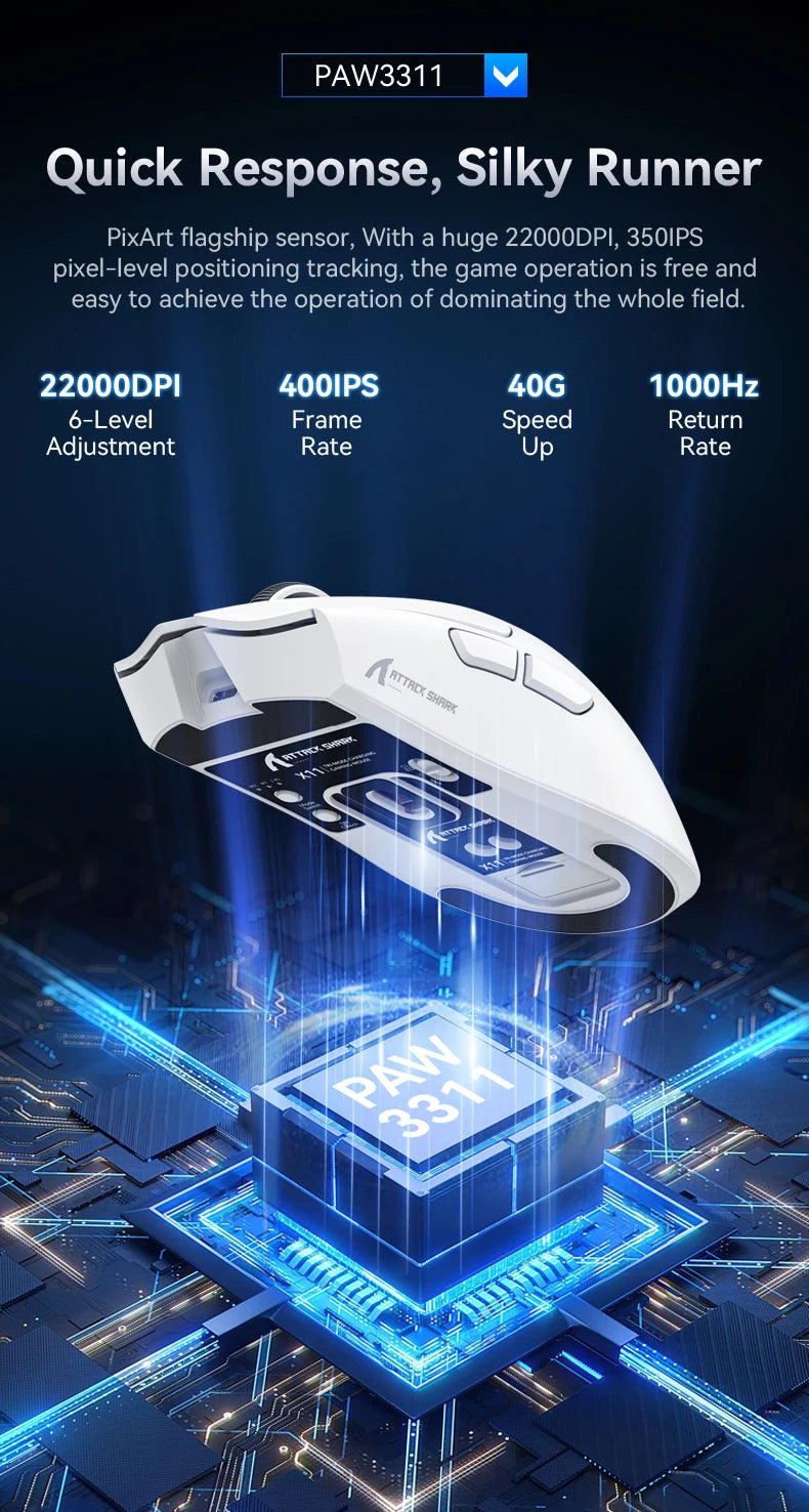 Attack Shark X11&R1 Tri-Mode Bluetooth trådløs mus med opladningsbase, RGB, ergonomisk letvægtsmus, PC-gamer-tilbehør