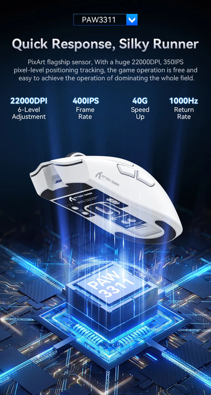 Attack Shark X11&R1 Tri-Mode Bluetooth trådløs mus med opladningsbase, RGB, ergonomisk letvægtsmus, PC-gamer-tilbehør
