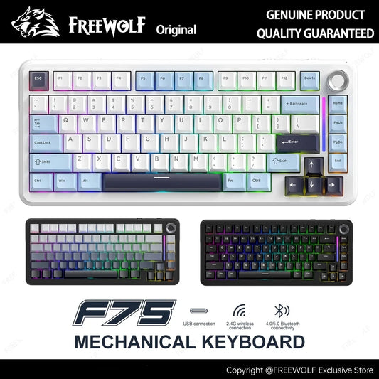 F75 Mechanical Keyboard FREEWOLF * AULA F75 Bluetooth Three-mode Keyboard, Dedicated for Gaming and Office Use