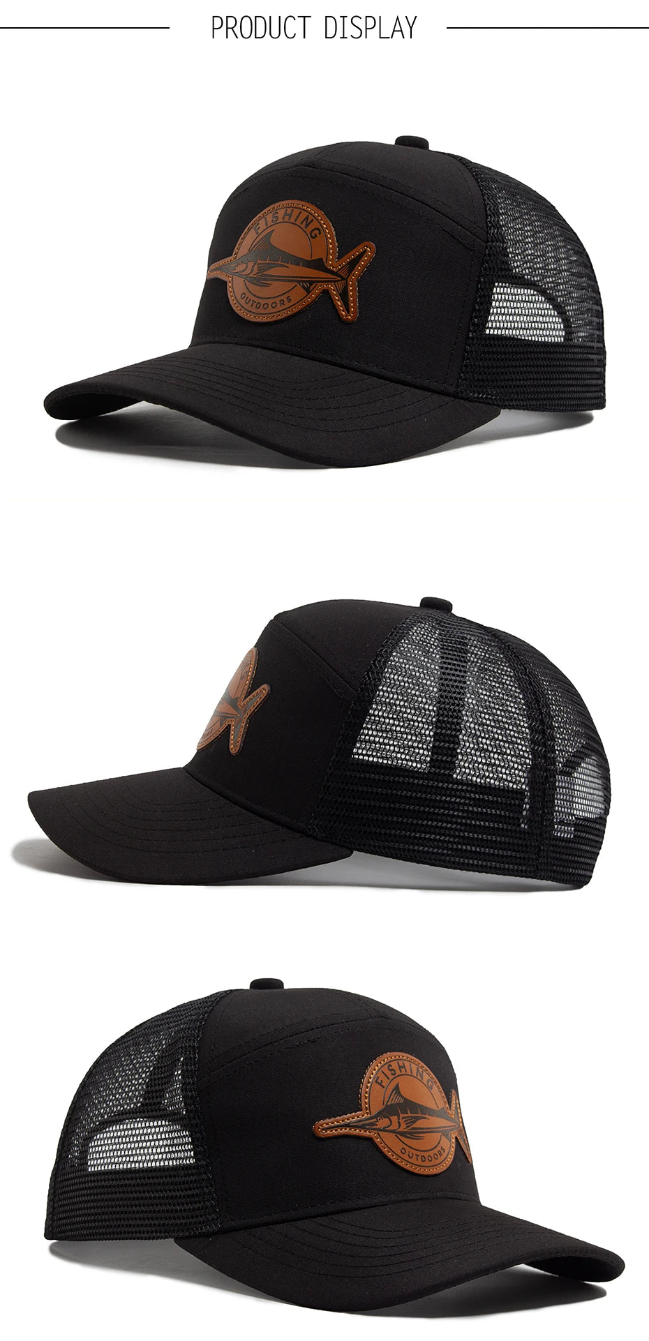 Shark Leather Label Men's Baseball Cap Casual 7 Panel Style Trucker Hat Fashion Hip Hop Mesh Caps Summer Women Visor Hats Unisex