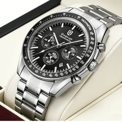 Montre à quartz pour homme, de marque de luxe, étanche et luminescente, en acier inoxydable, dotée d'un chronographe 24 heures et d'un affichage de la date – Montre élégante pour homme
