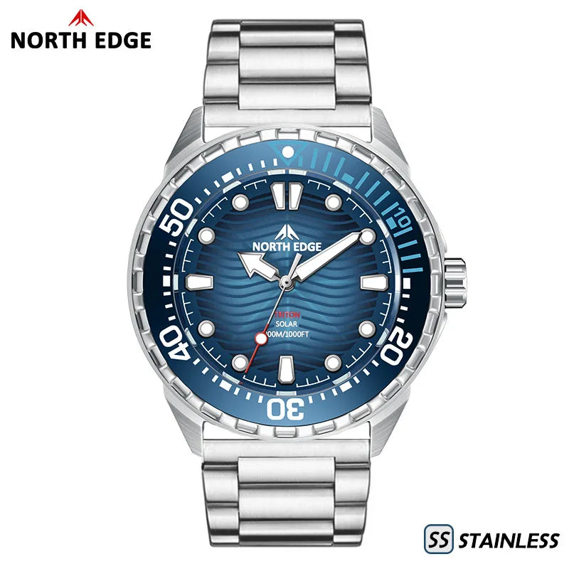 Montre de Plongée Solaire en Titane et Acier Inoxydable Montres à Quartz de Luxe pour Hommes Étanche 300M Autonomie 180+ Jours