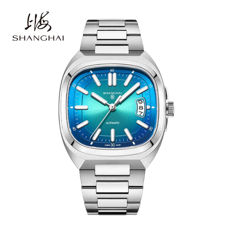 Shanghai Watch automatikus mechanikus, négyzet alakú számlapos férfi karóra, világító, 50 m-ig vízálló, dátumkijelzős, alkalmi karóra SH018