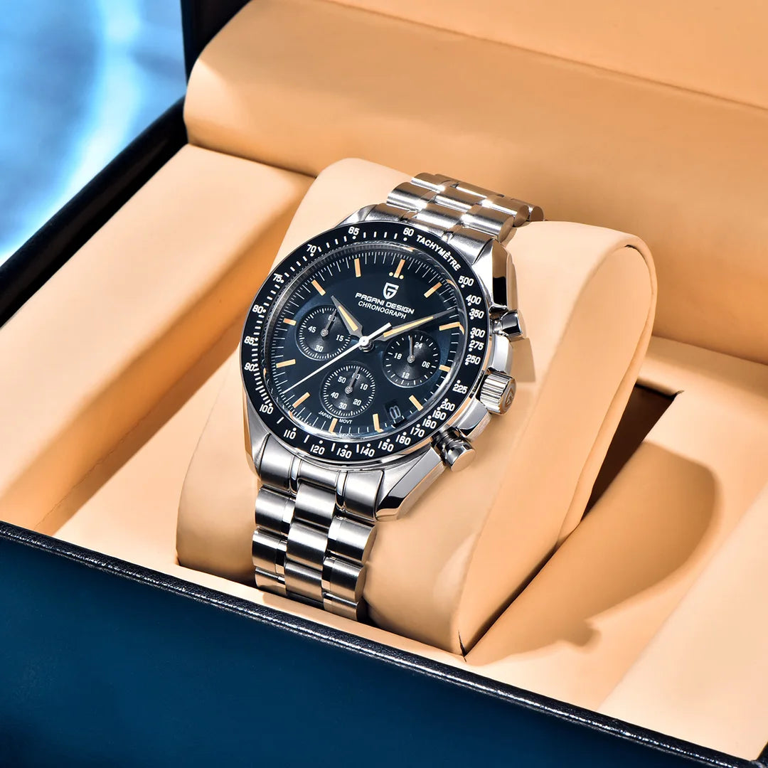 New PAGANI DESIGN Moon Men Watch Retro Luxury Quartz Watches For Men Stainless steel Sport waterproof Chronograph Man+With BOX