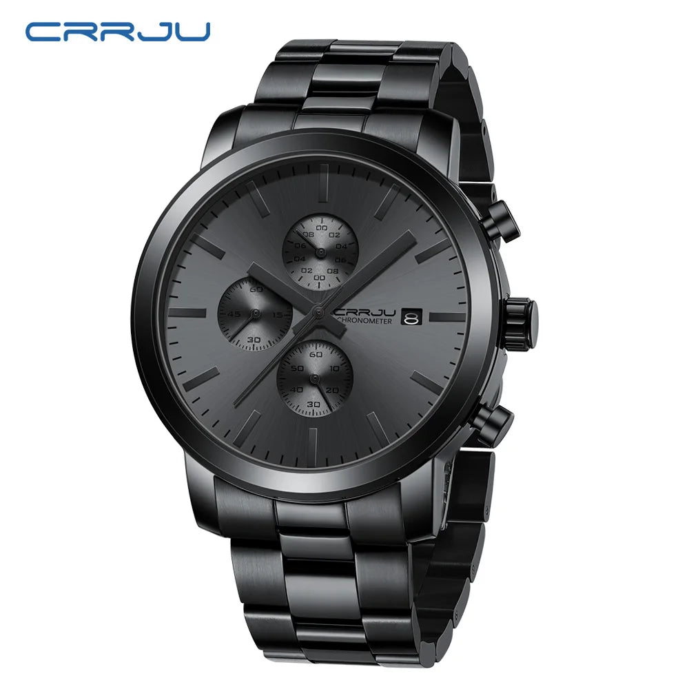 CRRJU Men’s Watch – Stainless steel chronograph, water-resistant, with date display, analogue quartz movement, elegant and professional style