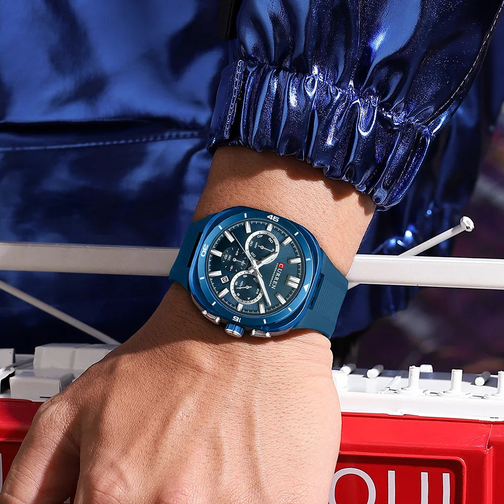 Reloj para hombre CURREN: nuevo modelo de lujo con mecanismo de cuarzo, correa de silicona, estilo deportivo, multifunción, resistente al agua, luminiscente, con indicador de fecha y cronómetro.
