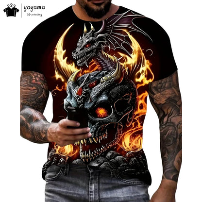 Herren-T-Shirt mit Drachenmuster, kurzärmeliges Fashion-Streetwear-Shirt, Rundhals-Top mit trendigem 3D-Tierprint, locker und vielseitig, Herrenbekleidung