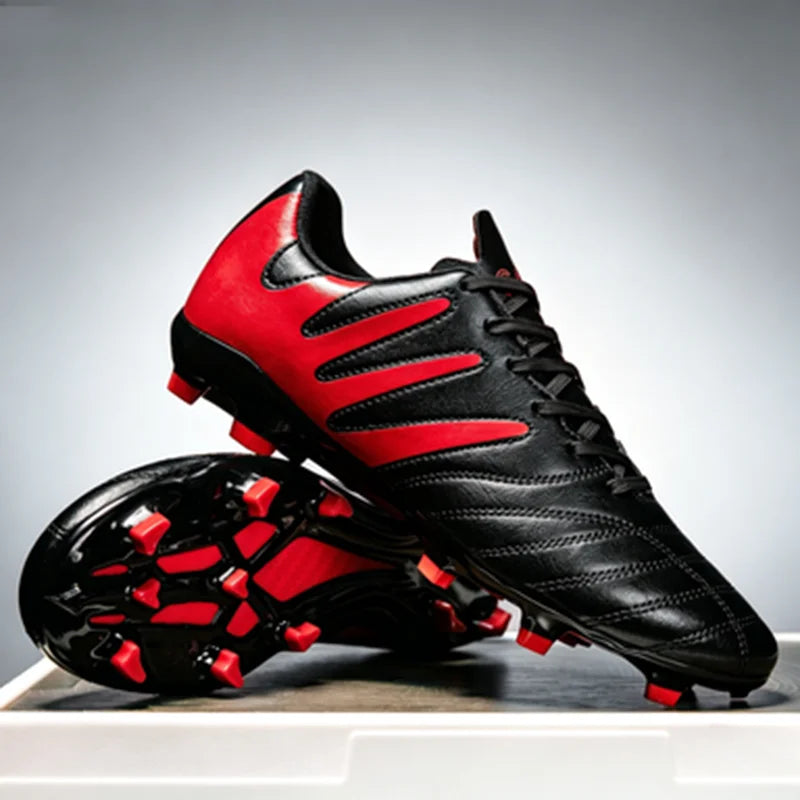 Chaussures de football AG FG pour hommes, tige en PU souple, structure de crampons renforcée, pour adultes, pour les matchs et entraînements de football en plein air sur pelouse.